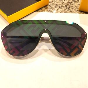 Fendi Prints On Rainbow Iridescent Aviator Glasses